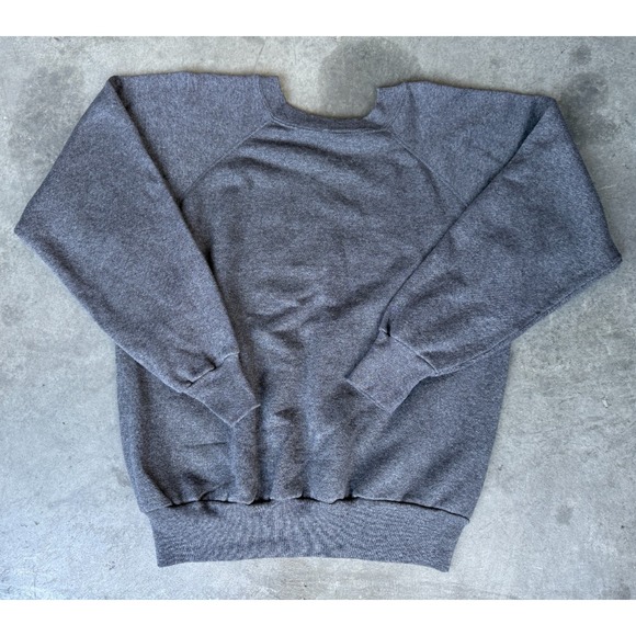 VTG 80s Steinwurtzel Raglan Crewneck Blank Sweatshirt Sz L Dark Gray Made USA - Picture 7 of 7